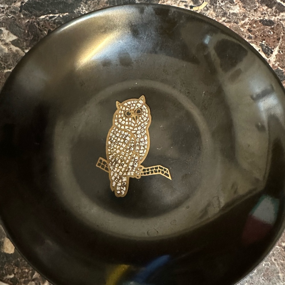 Couroc Vintage Owl Plate Mosaic Inlay